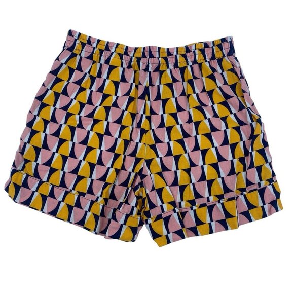 Banana Republic Women's Size M Linen Blend Pull On Shorts Pink Yellow Geometric - Picture 3 of 13